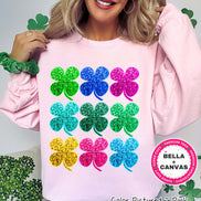 Faux Sequin Clovers St Patricks Day Tee or Sweatshirt