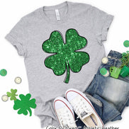 Faux Sequin Shamrock St Patricks Day Tee or Sweatshirt