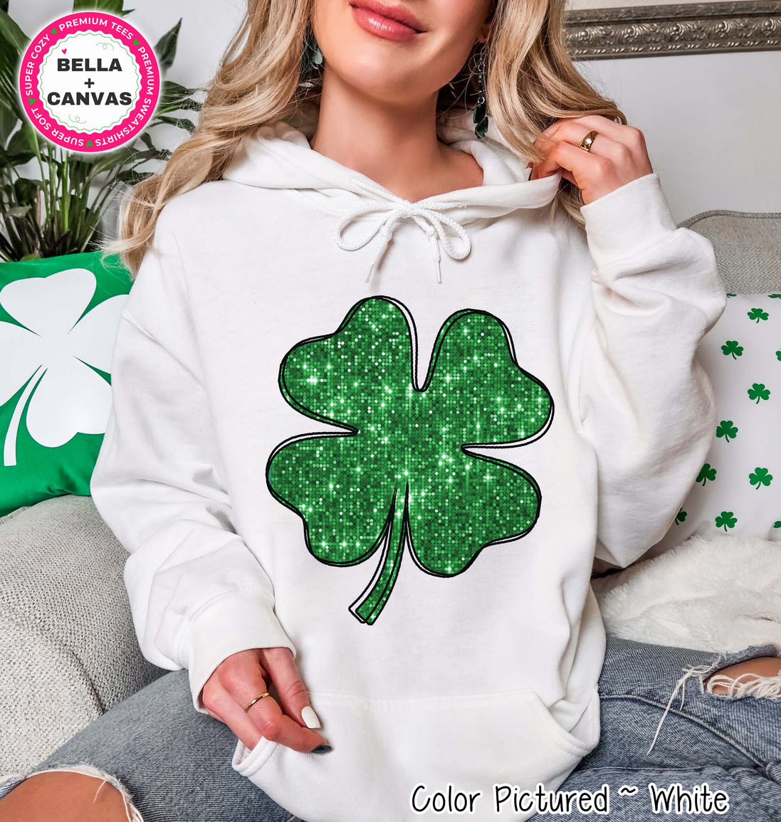 Faux Sequin Shamrock St Patricks Day Tee or Sweatshirt