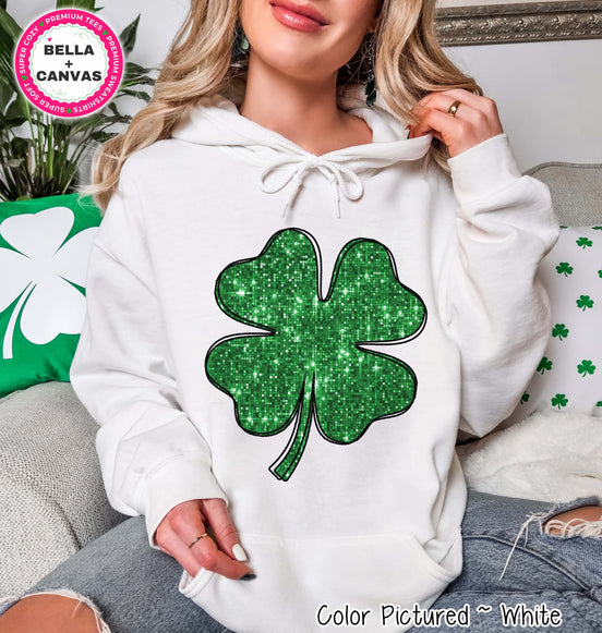 Faux Sequin Shamrock St Patricks Day Tee or Sweatshirt