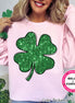 Faux Sequin Shamrock St Patricks Day Tee or Sweatshirt