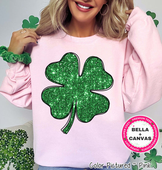 Faux Sequin Shamrock St Patricks Day Tee or Sweatshirt