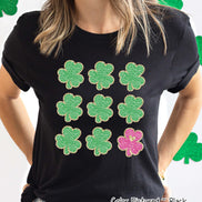 Faux Chenille Patch Clovers St Patricks Day Tee or Sweatshirt