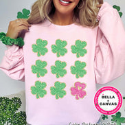 Faux Chenille Patch Clovers St Patricks Day Tee or Sweatshirt