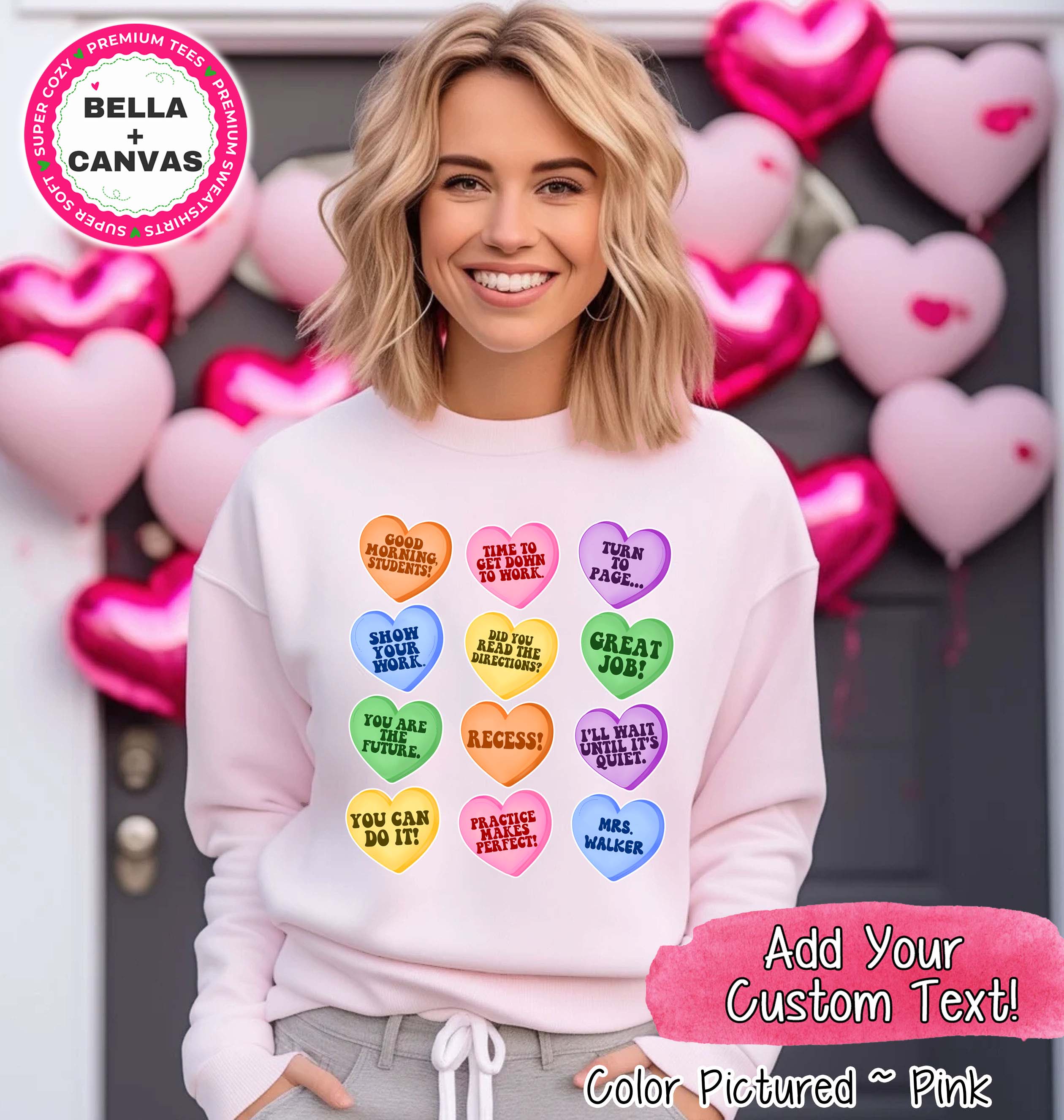 Personalized Teacher Conversation Hearts Valentine Tee or Sweatshirt