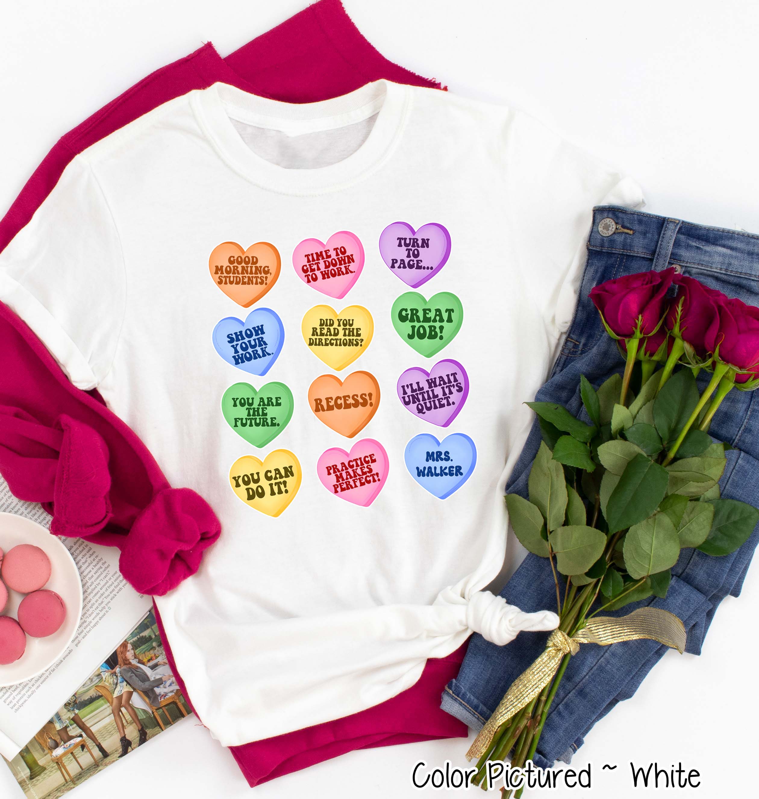 Personalized Teacher Conversation Hearts Valentine Tee or Sweatshirt