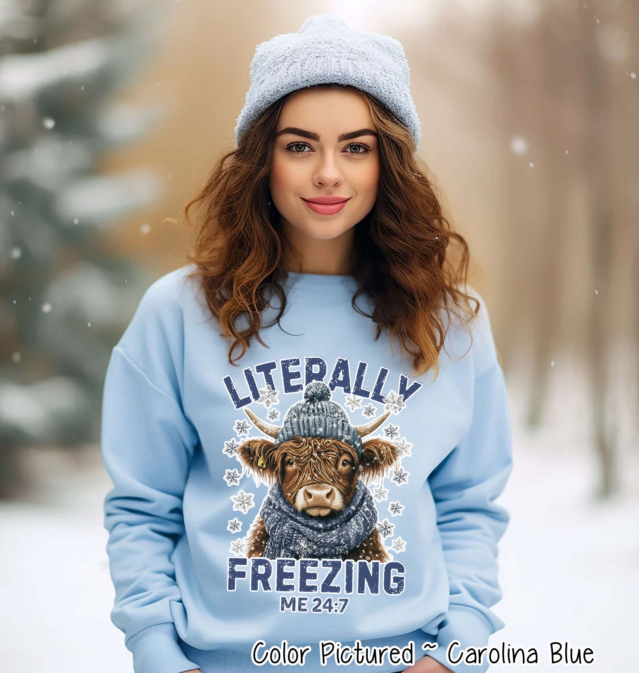 Literally Freezing Highland Cow Winter Tee or Sweatshirt