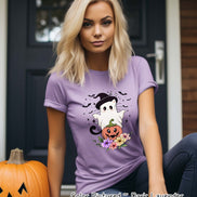 Cute Cat Floral Ghost Halloween Tee