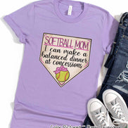 Softball Pink Mom I Can Make a Balanced Dinner at Concessions Tee