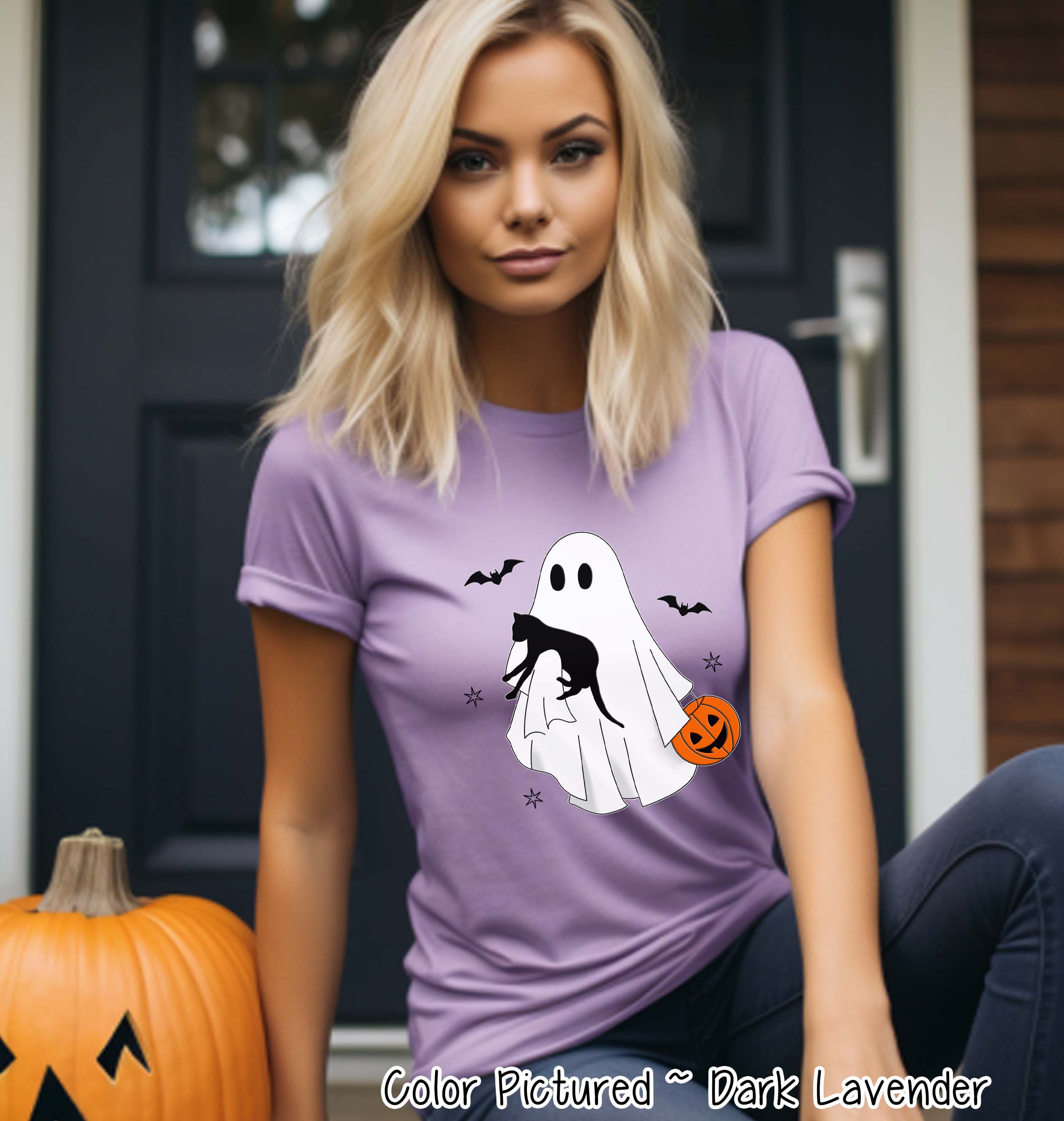Ghost with Cat Halloween Tee