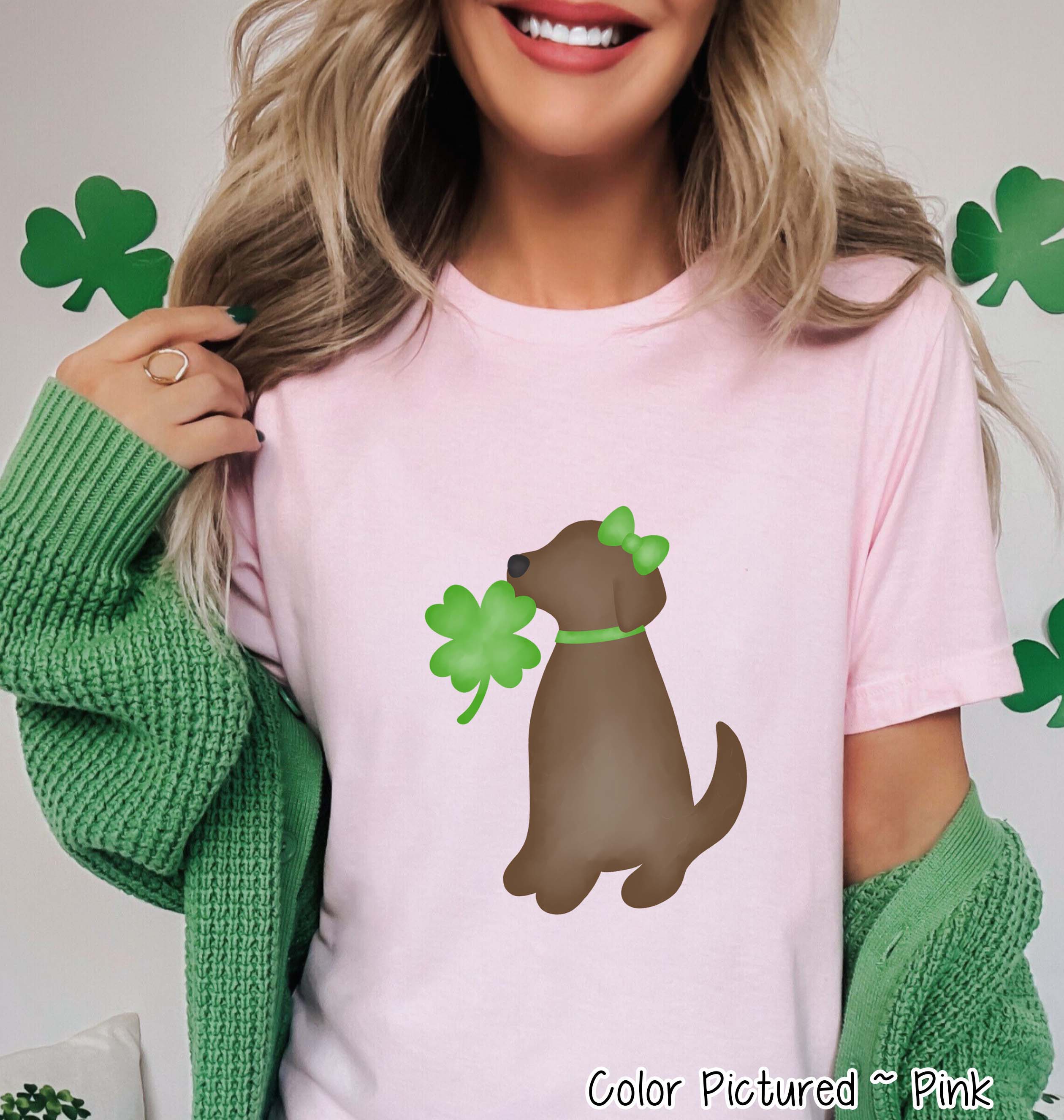 Brown Lab Girl with Bow St Patricks Day Tee