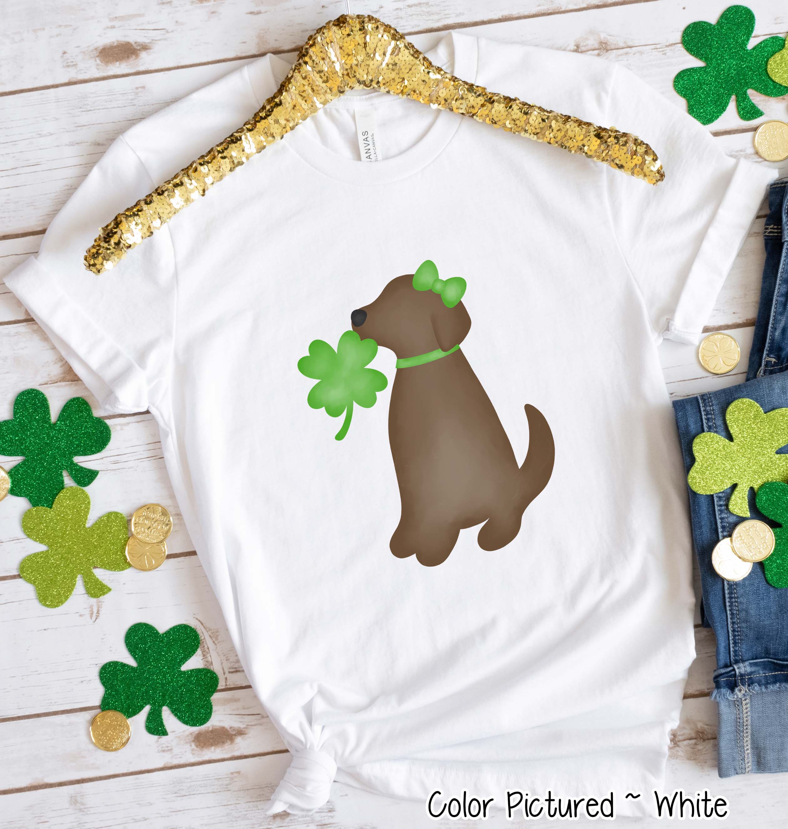 Brown Lab Girl with Bow St Patricks Day Tee