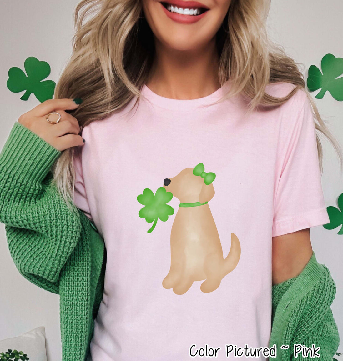 Yellow Lab Girl with Bow St Patricks Day Tee