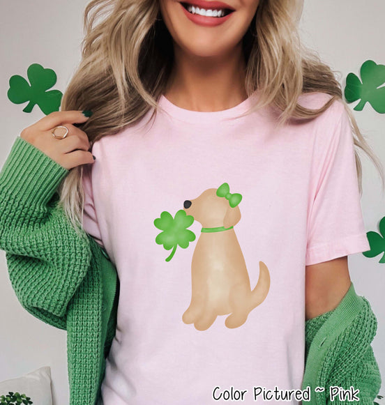 Yellow Lab Girl with Bow St Patricks Day Tee