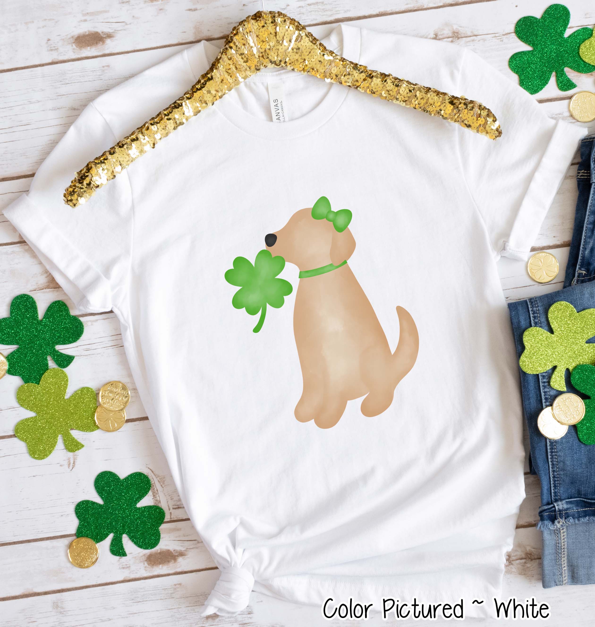 Yellow Lab Girl with Bow St Patricks Day Tee