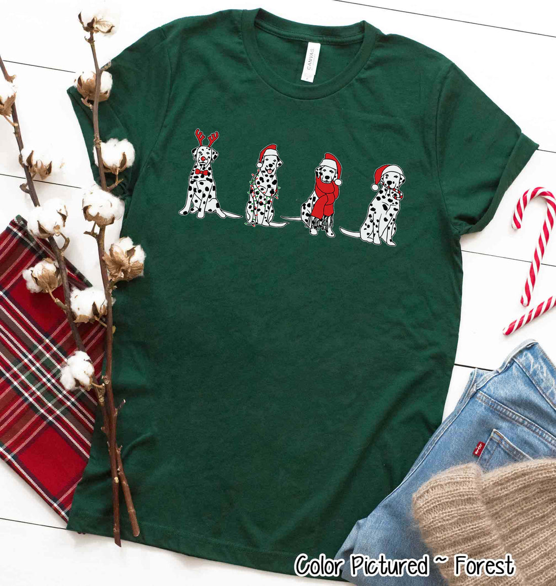 Christmas Dalmatians with Santa Hats Tee or Sweatshirt