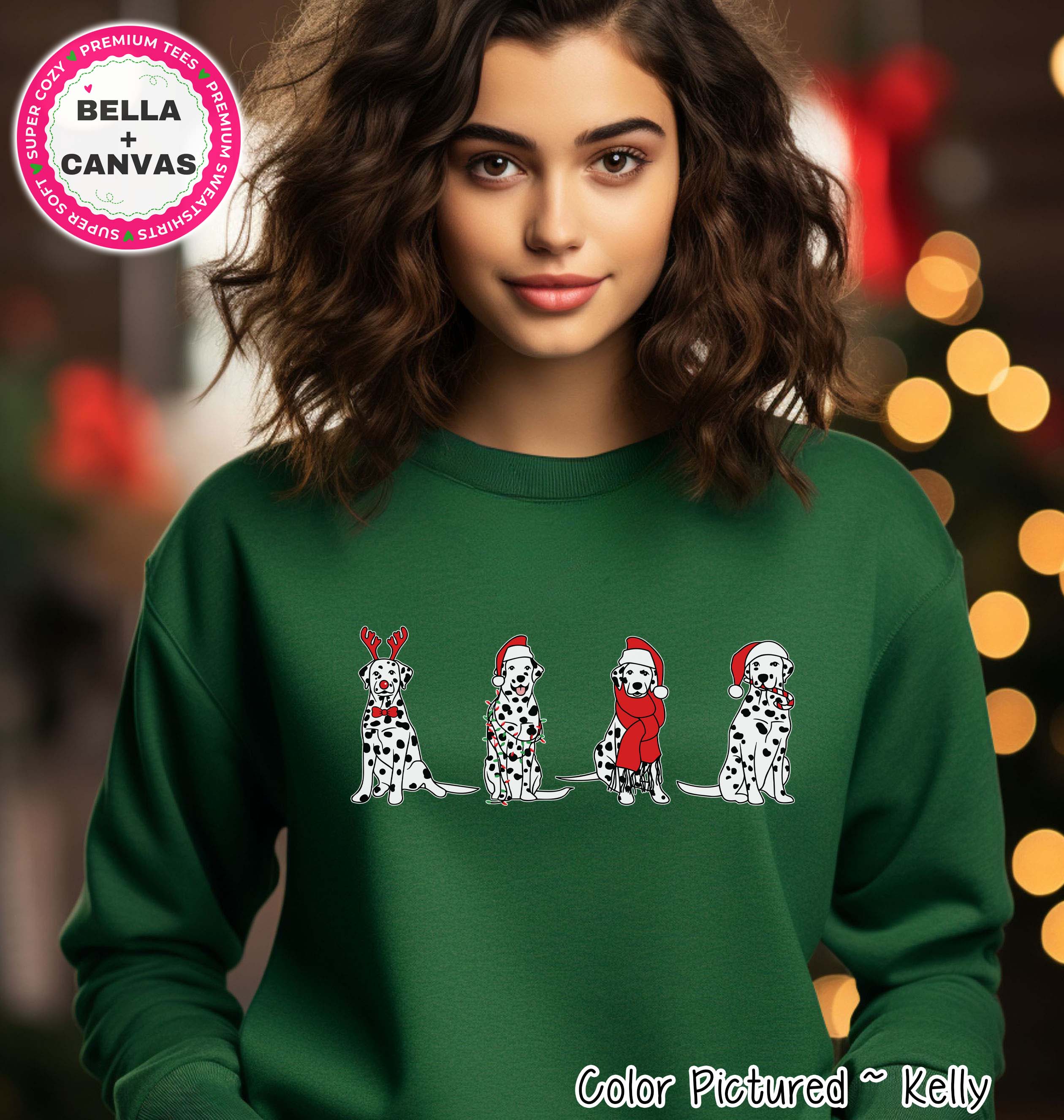 Christmas Dalmatians with Santa Hats Tee or Sweatshirt