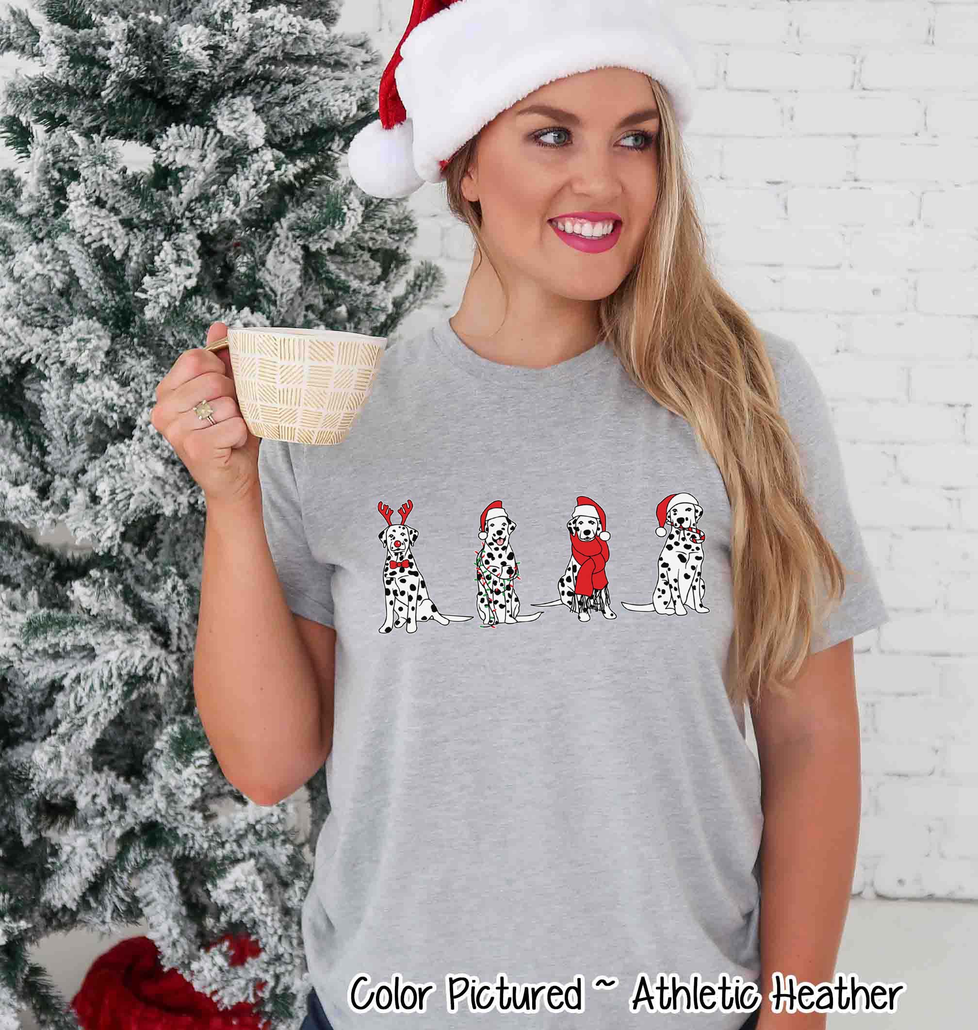 Christmas Dalmatians with Santa Hats Tee or Sweatshirt