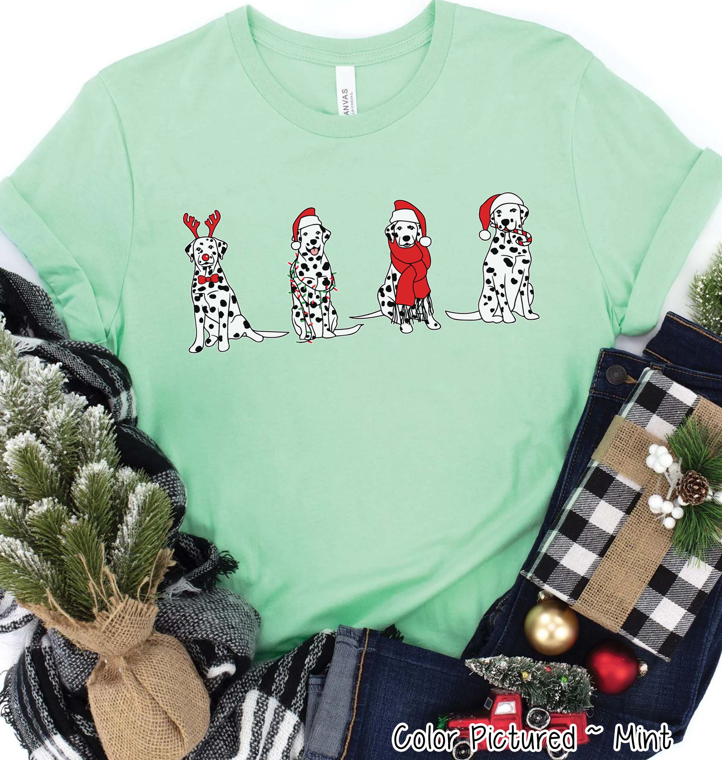 Christmas Dalmatians with Santa Hats Tee or Sweatshirt