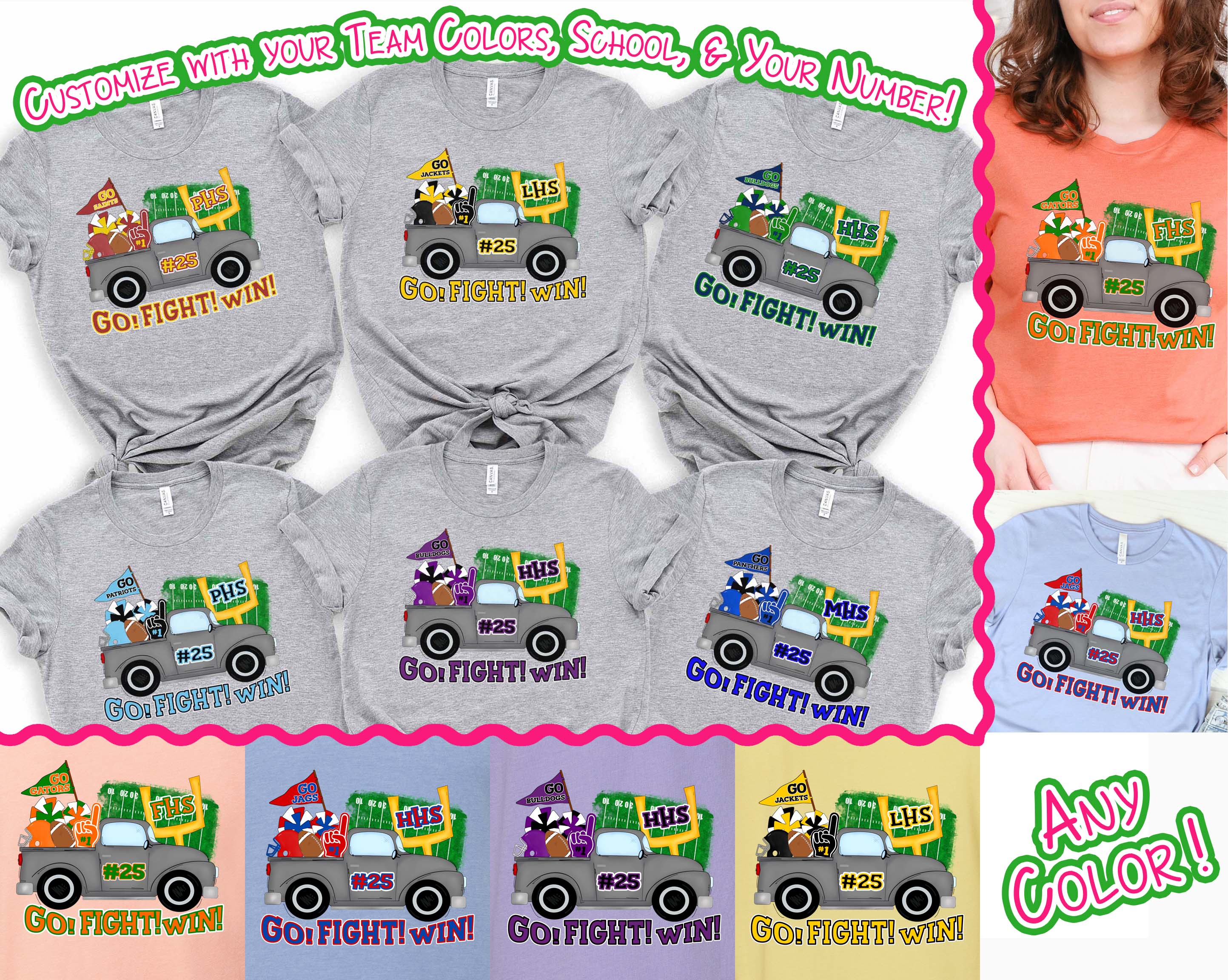Personalized Cute Football Truck Game Day Fan Tee