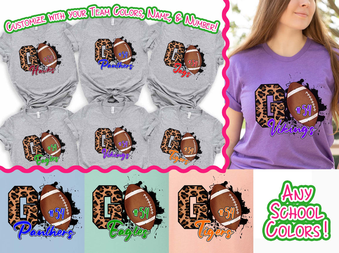 Personalized Leopard GO Football Game Day Fan Tee