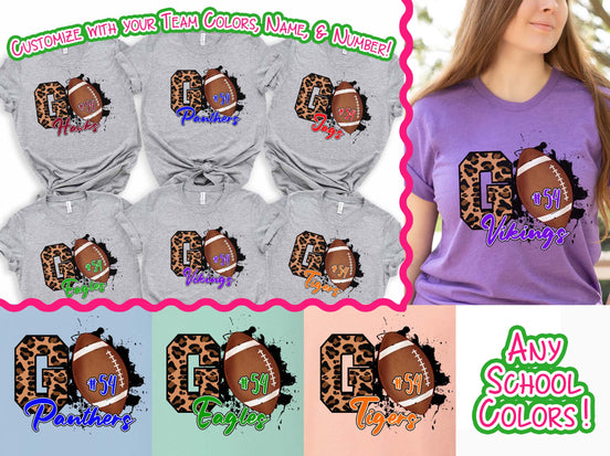 Personalized Leopard GO Football Game Day Fan Tee