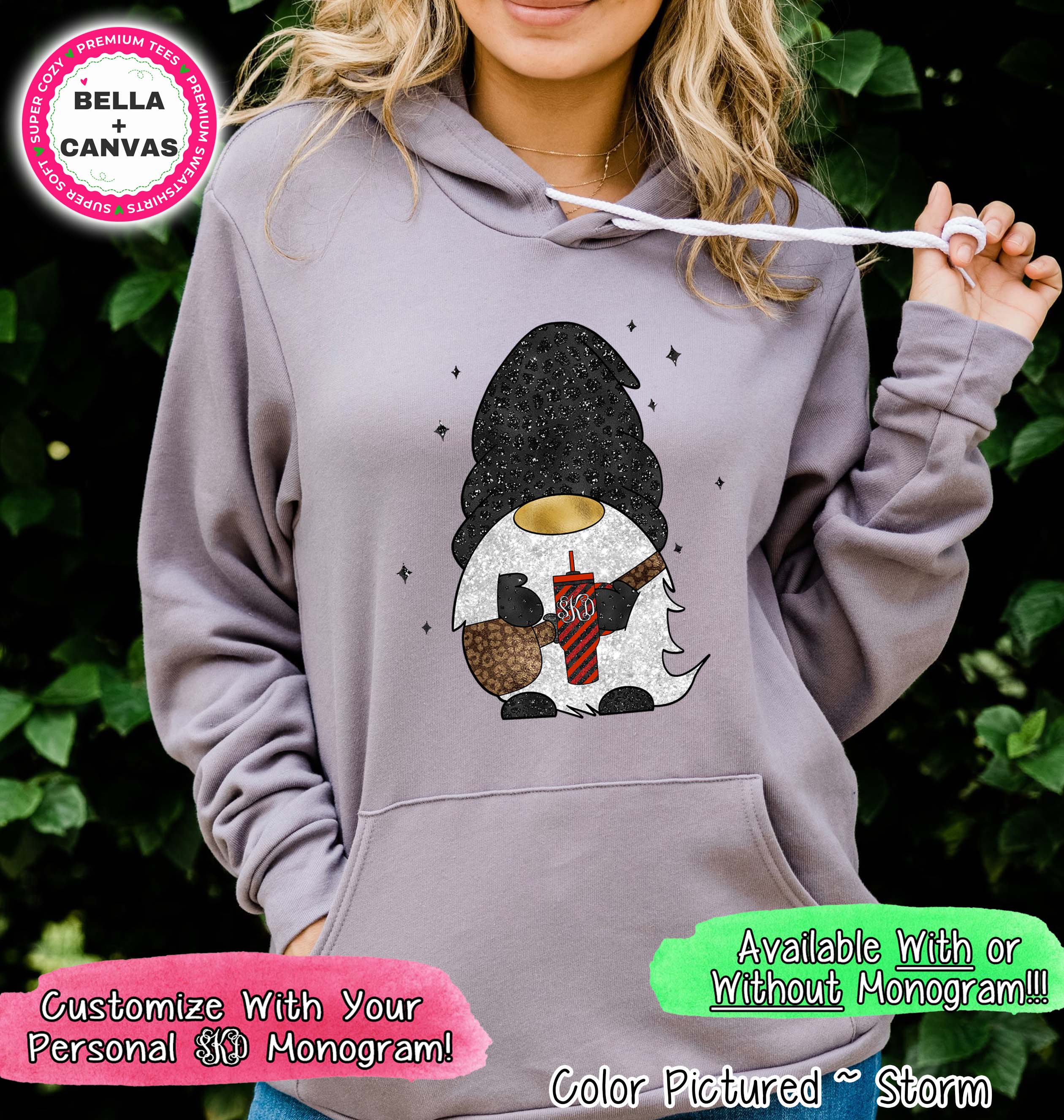 Monogram Gnome with Crossbody and Cup Winter Tee or Sweatshirt