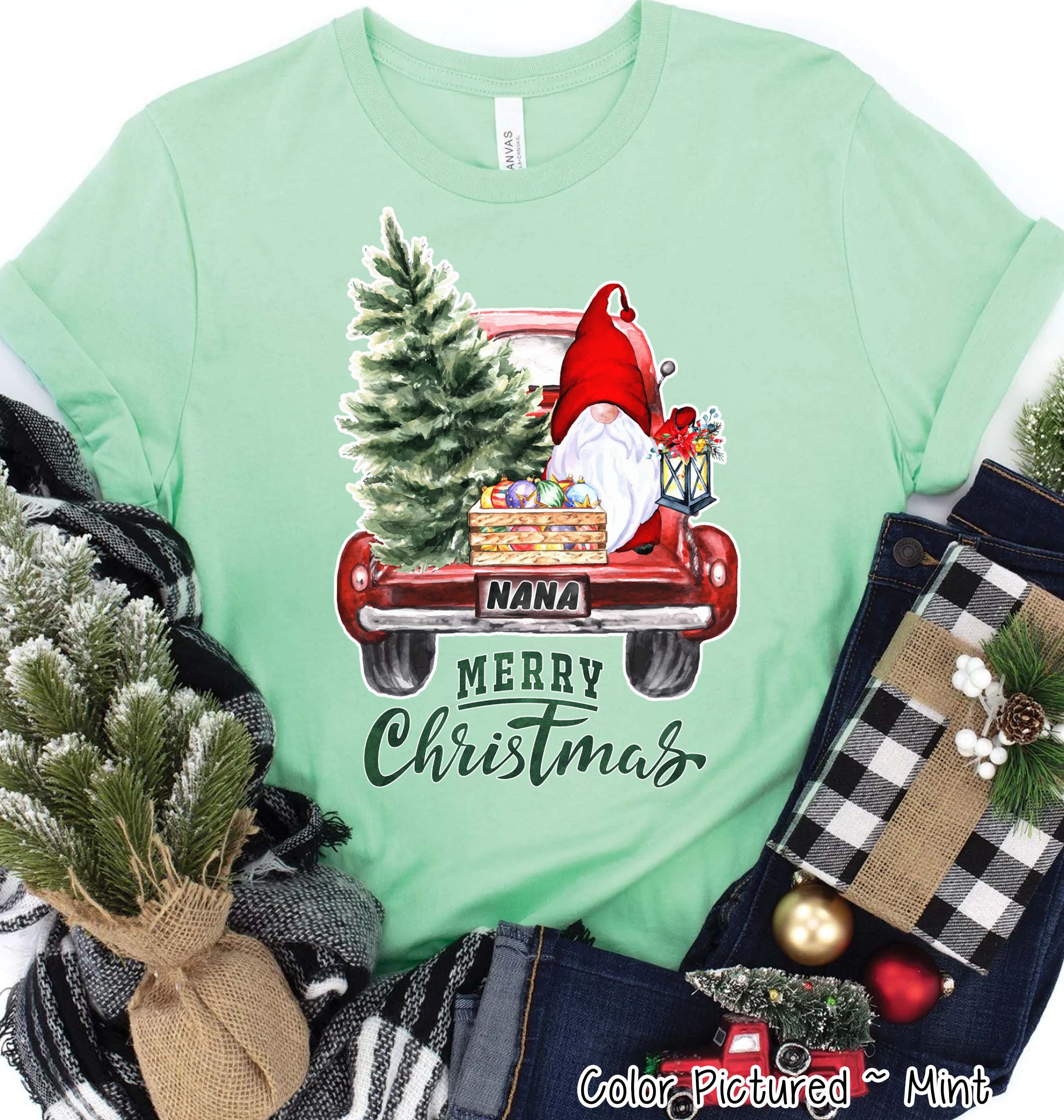 Personalized Gnome in Truck Merry Christmas Tee or Sweatshirt