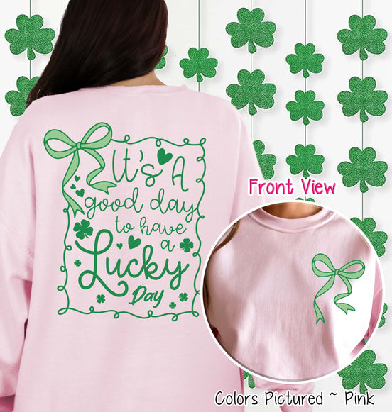 Lucky Day Coquette 2 Sided St Patricks Day Tee or Sweatshirt