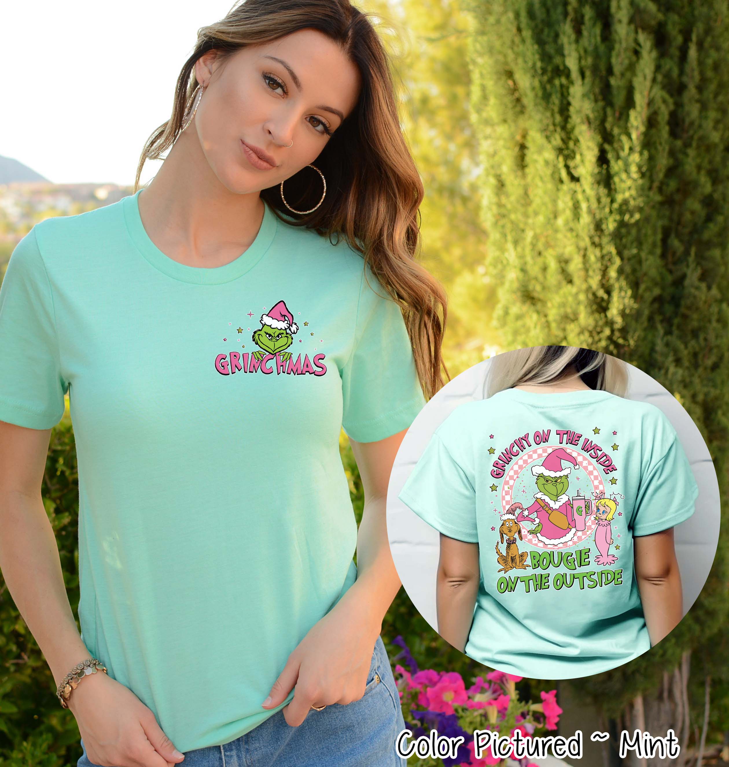 Grinch Christmas Bougie 2 Sided Tee or Sweatshirt