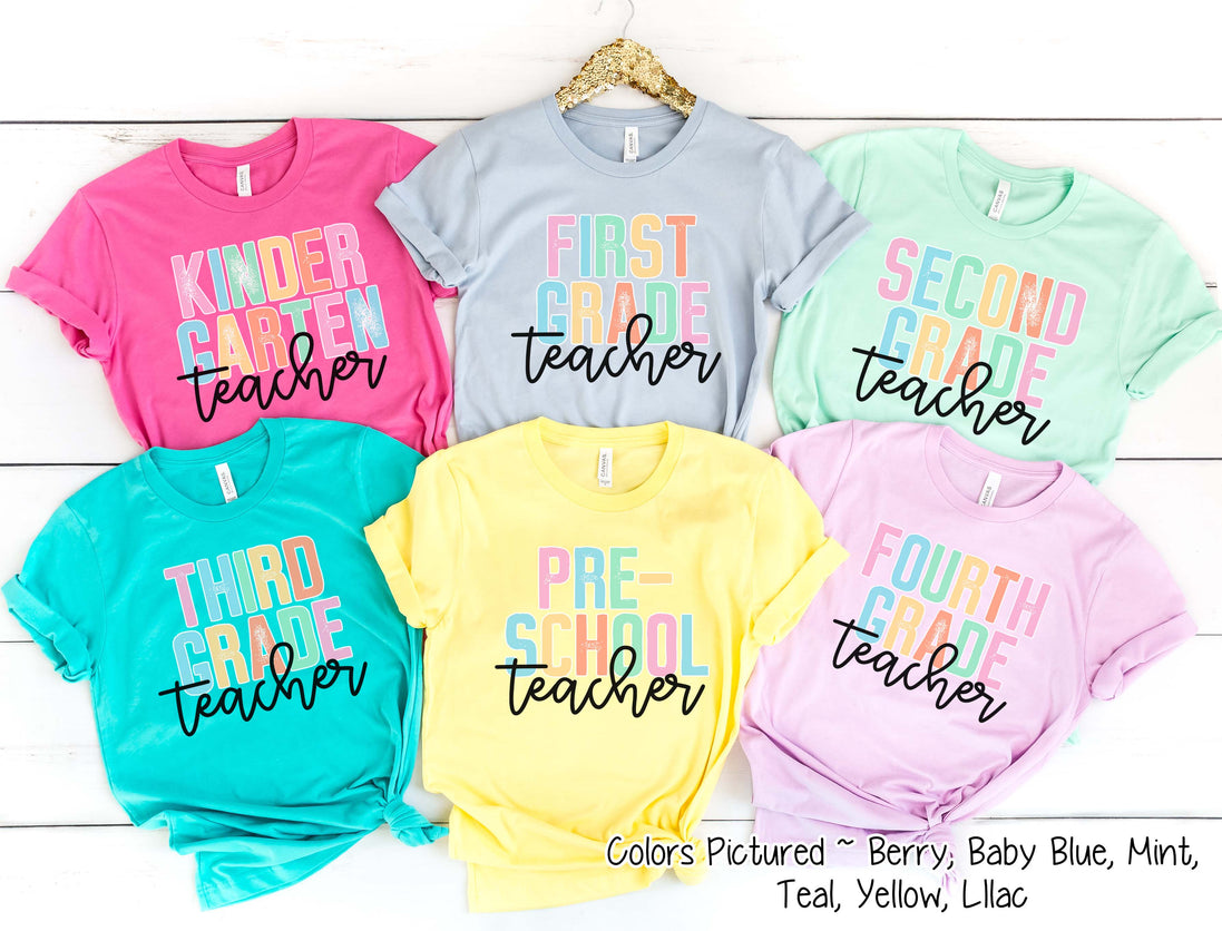 Rainbow Distressed Teacher Tee