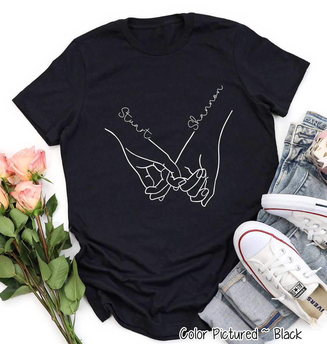 Personalized Holding Hands Couple Valentine Tee or Sweatshirt