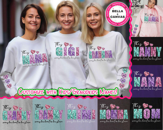 Personalized Rainbow Wearing My Heart on My Sleeve with Kids Names Valentine Tee or Sweatshirt