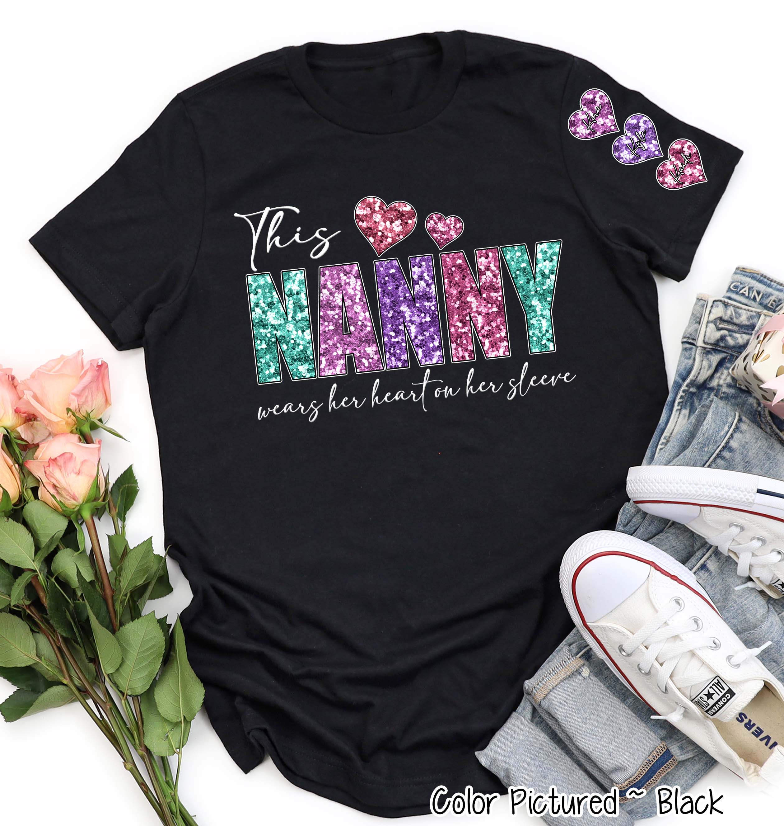 Personalized Rainbow Wearing My Heart on My Sleeve with Kids Names Valentine Tee or Sweatshirt