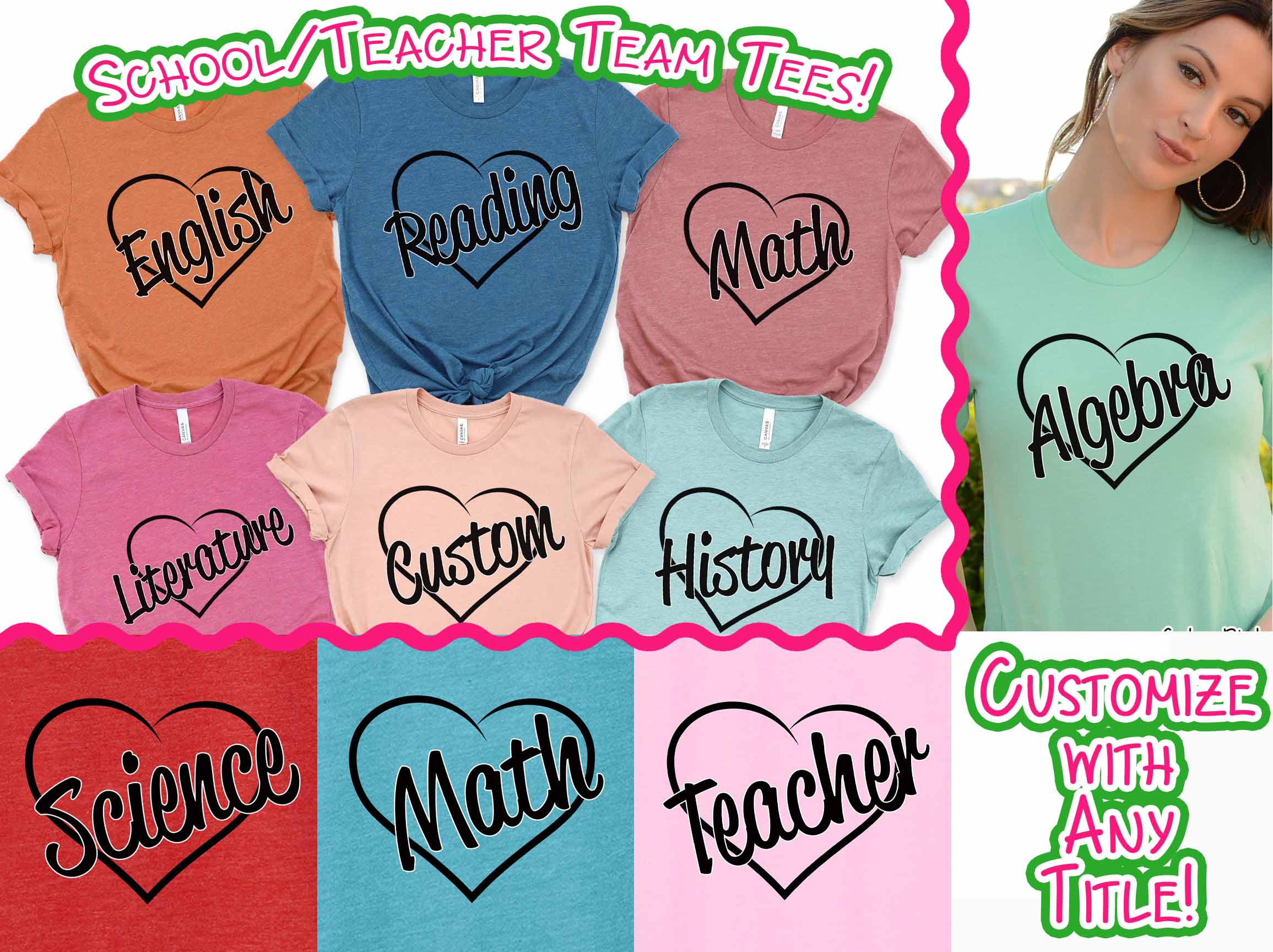 Heart Outline School Subject Teacher Tee