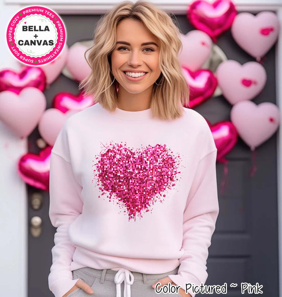 Faux Sequin Heart Valentine Tee or Sweatshirt