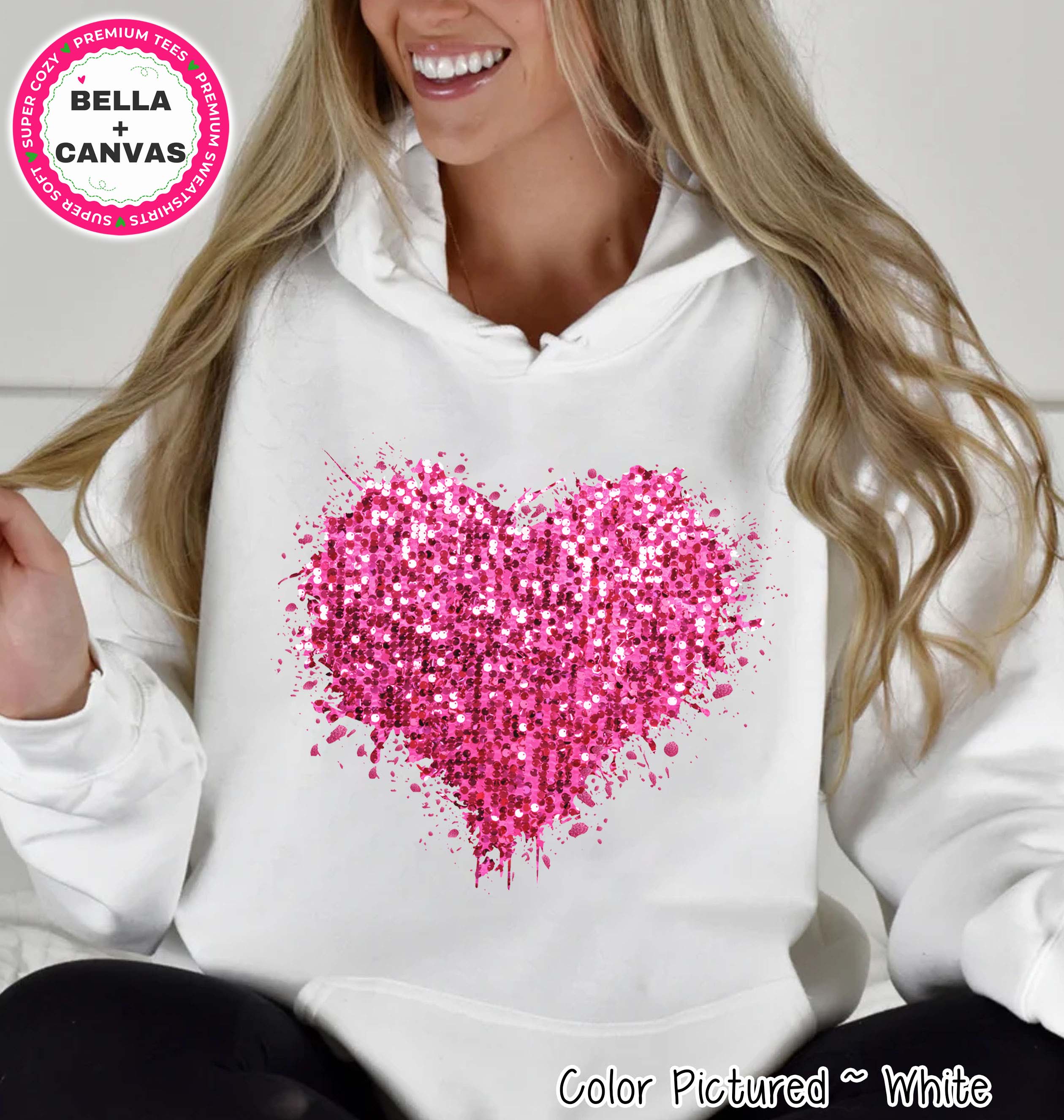 Faux Sequin Heart Valentine Tee or Sweatshirt