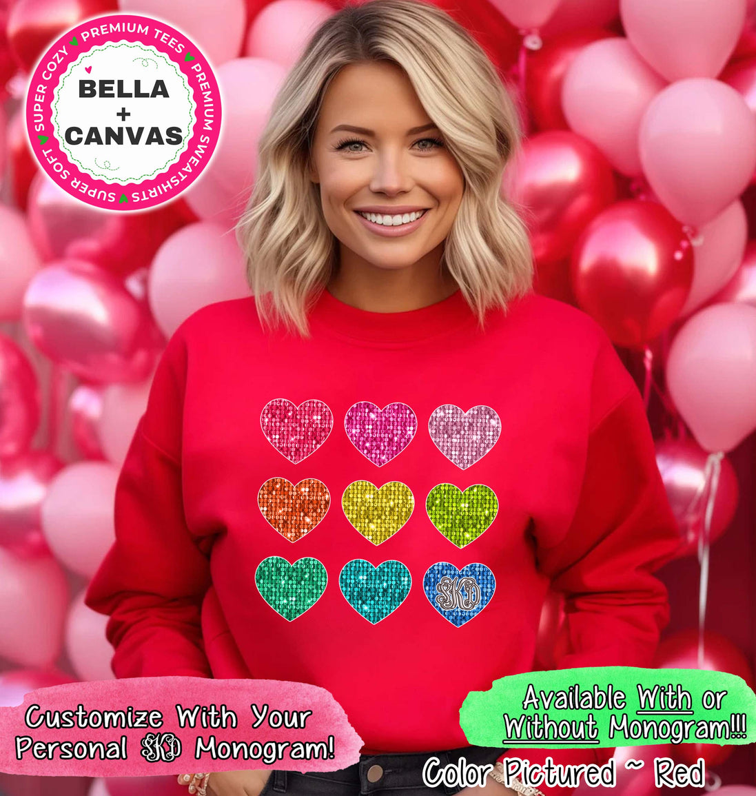 Monogram Faux Sequin Hearts Valentine Tee or Sweatshirt