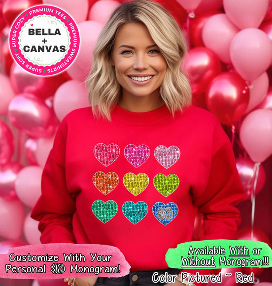 Monogram Faux Sequin Hearts Valentine Tee or Sweatshirt