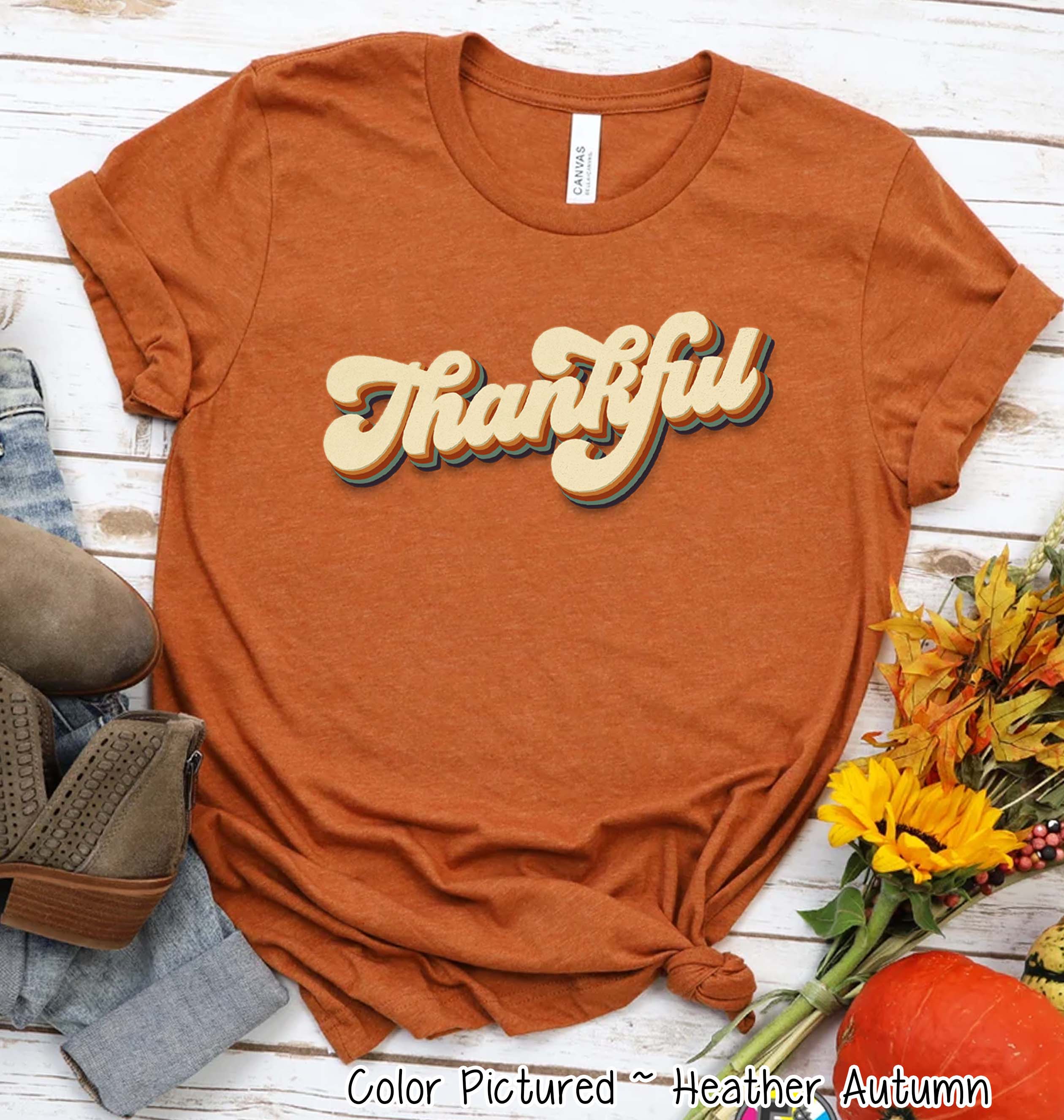 Retro Thankful Fall Thanksgiving Tee