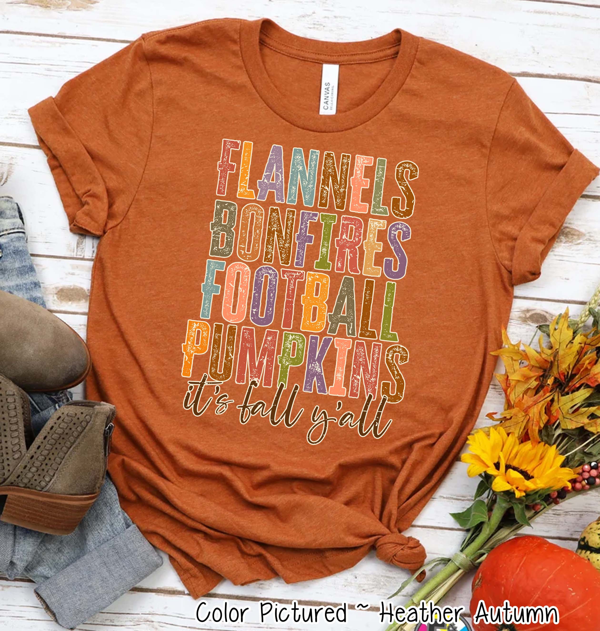Flannels Bonfires Football It's Fall Y'all Tee