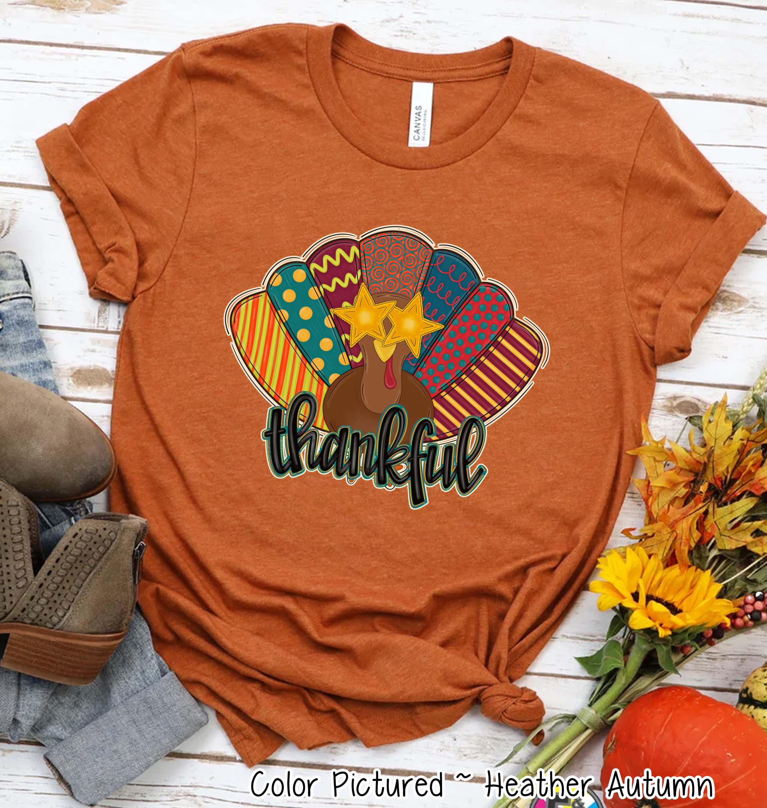 Fun Thankful Turkey Fall Thanksgiving Tee