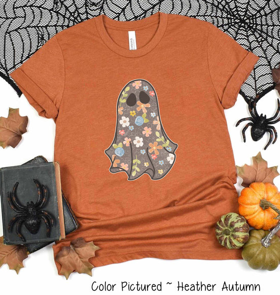 Boho Floral Ghost Grey Halloween Tee