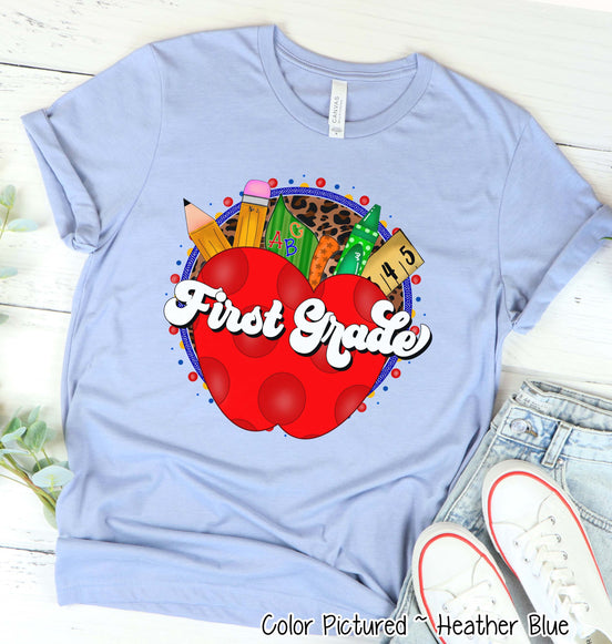 Retro Apple School Supplies Grade Student and Teacher Tee
