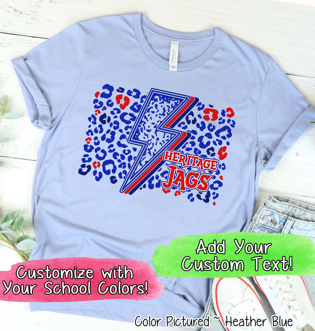 Personalized Leopard Lighting School Spirit Fan Tee