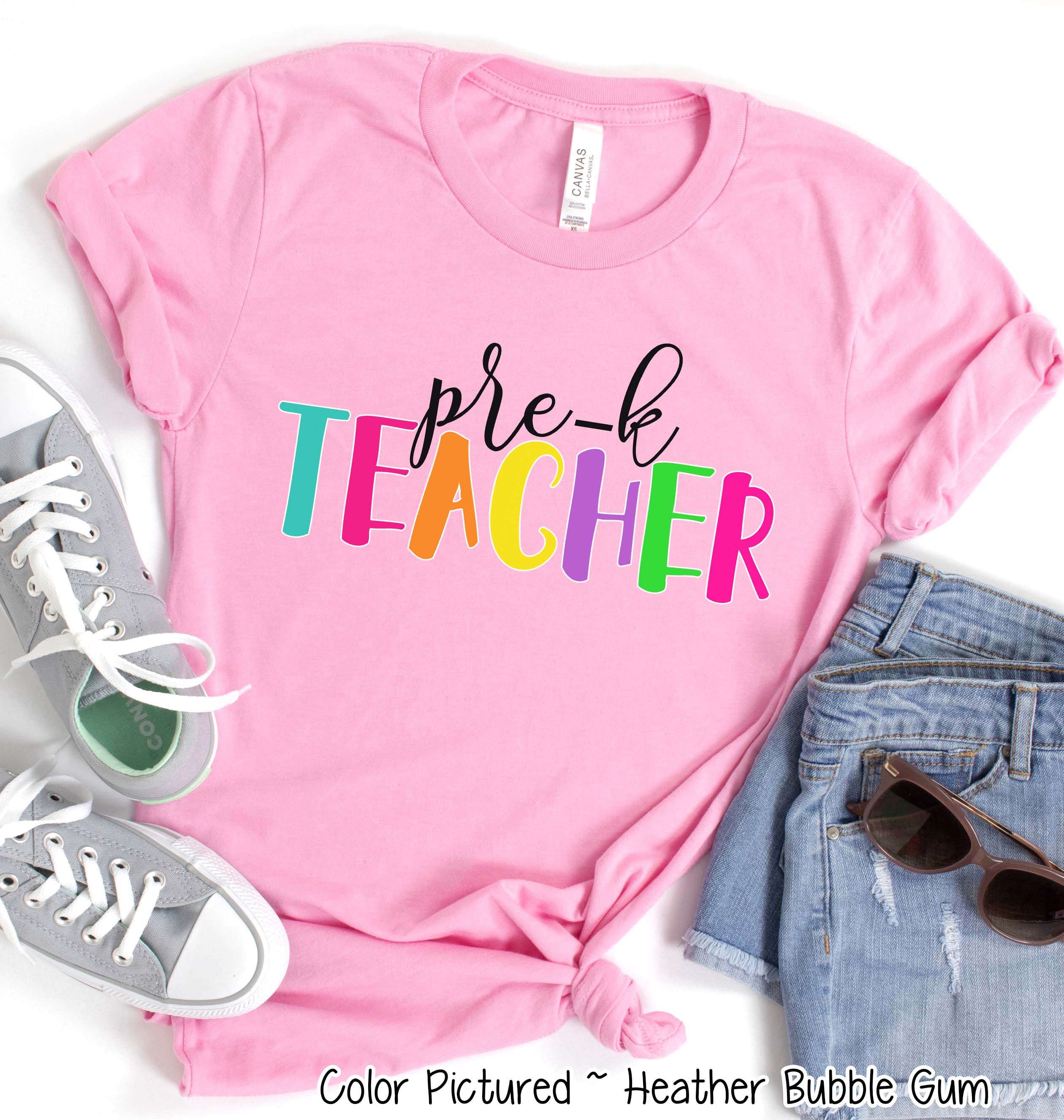 Custom Rainbow Letters School Teacher Grade Tee