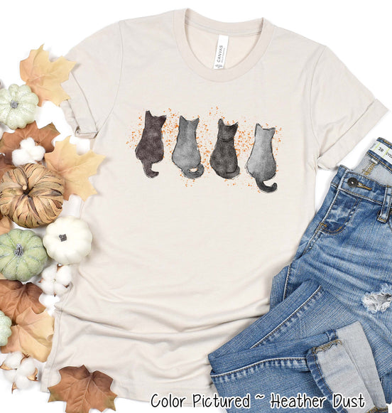 Watercolor Black Cats Sweet Fall Halloween Tee