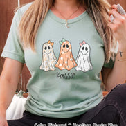 Personalized Bow Ghost Trio with Custom Name Halloween Tee