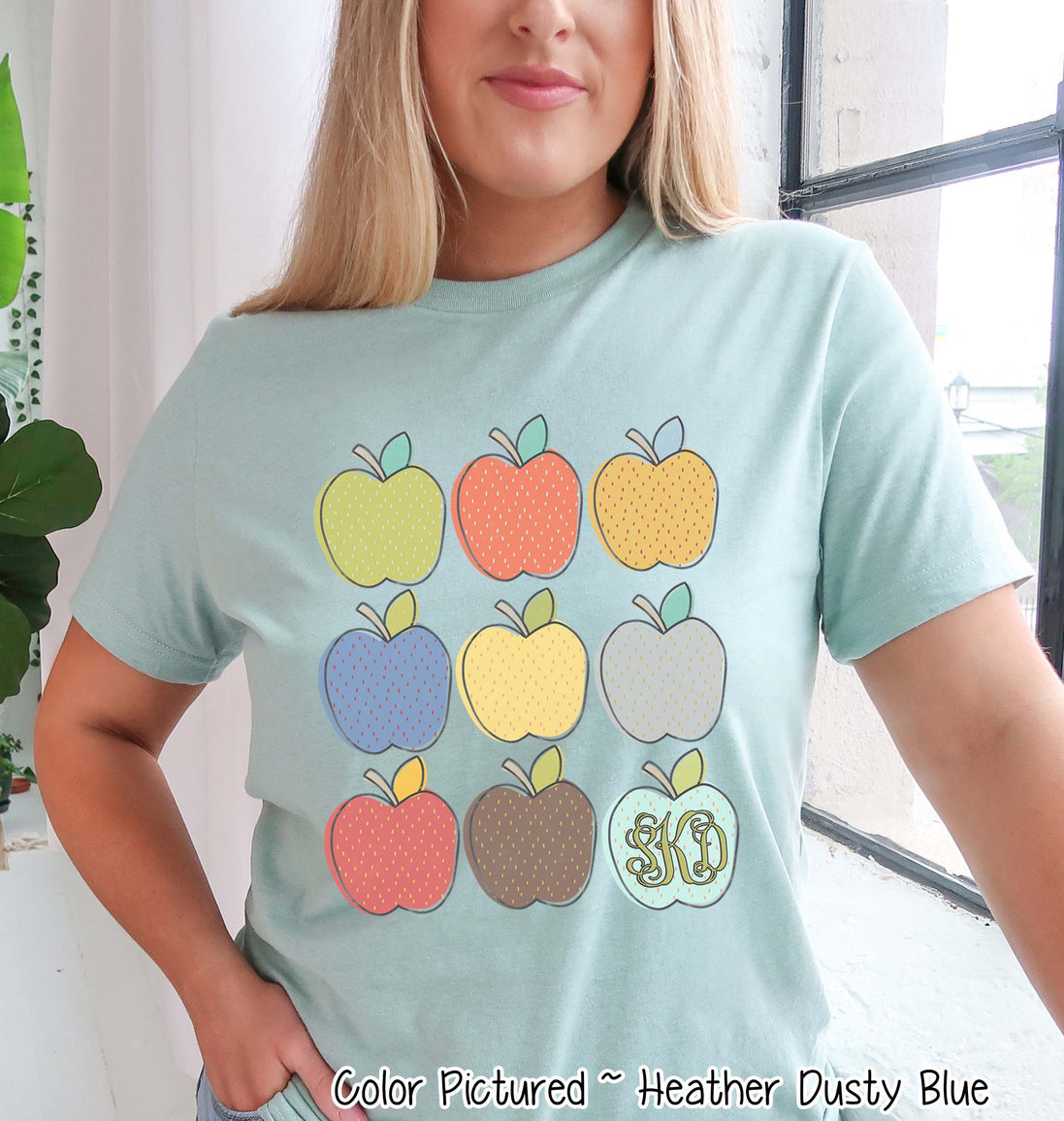 Monogram Apple Grid Back To School Student and Teacher Tee