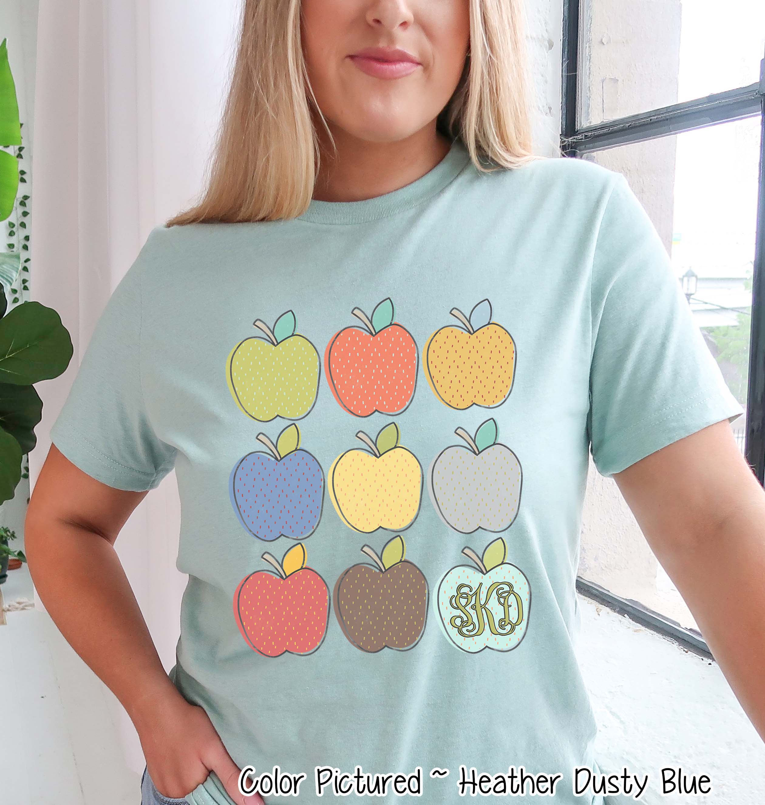 Monogram Apple Grid Back To School Student and Teacher Tee